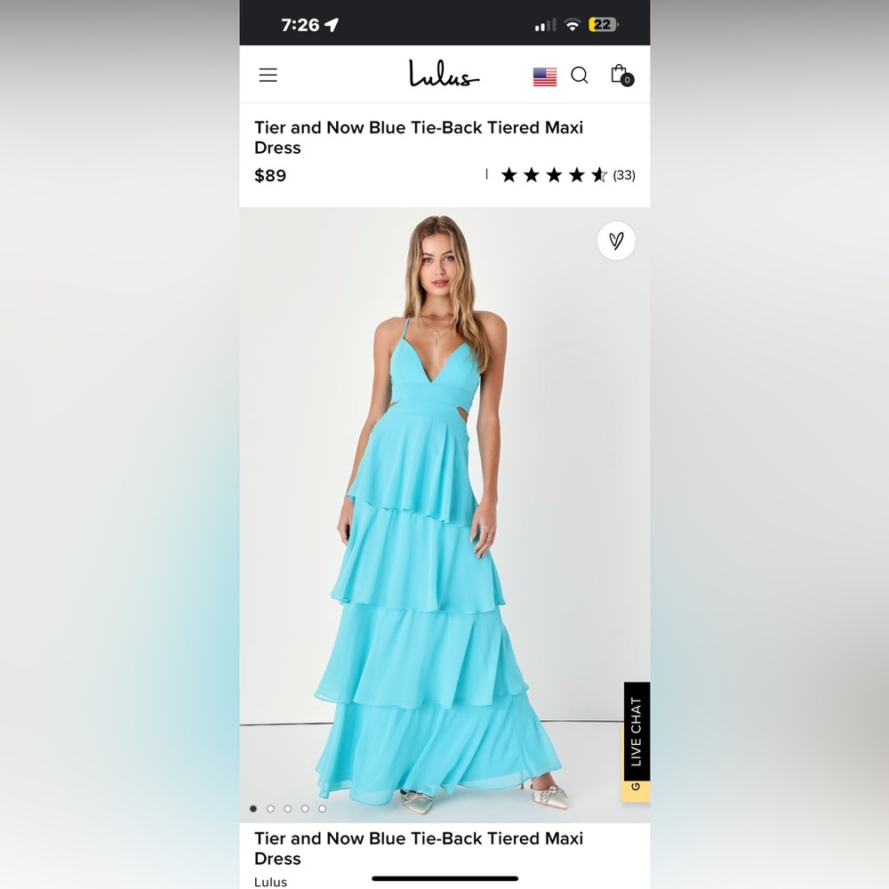 Lulus “Tier and Now Blue Tie-Back Maxi Dress” New with tags!